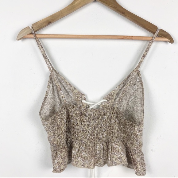 Shein Tan Floral Lace Up Crop Top - Picture 6 of 7